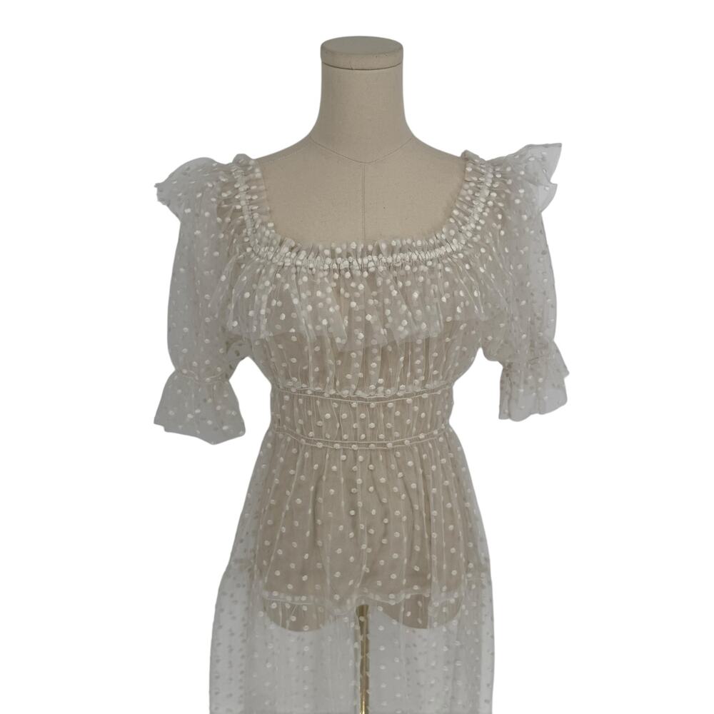 DOEN Bohemian Sheer White Swiss Dot Tulle Maxi Dress, Size M Unlined Summer - Picture 2 of 7